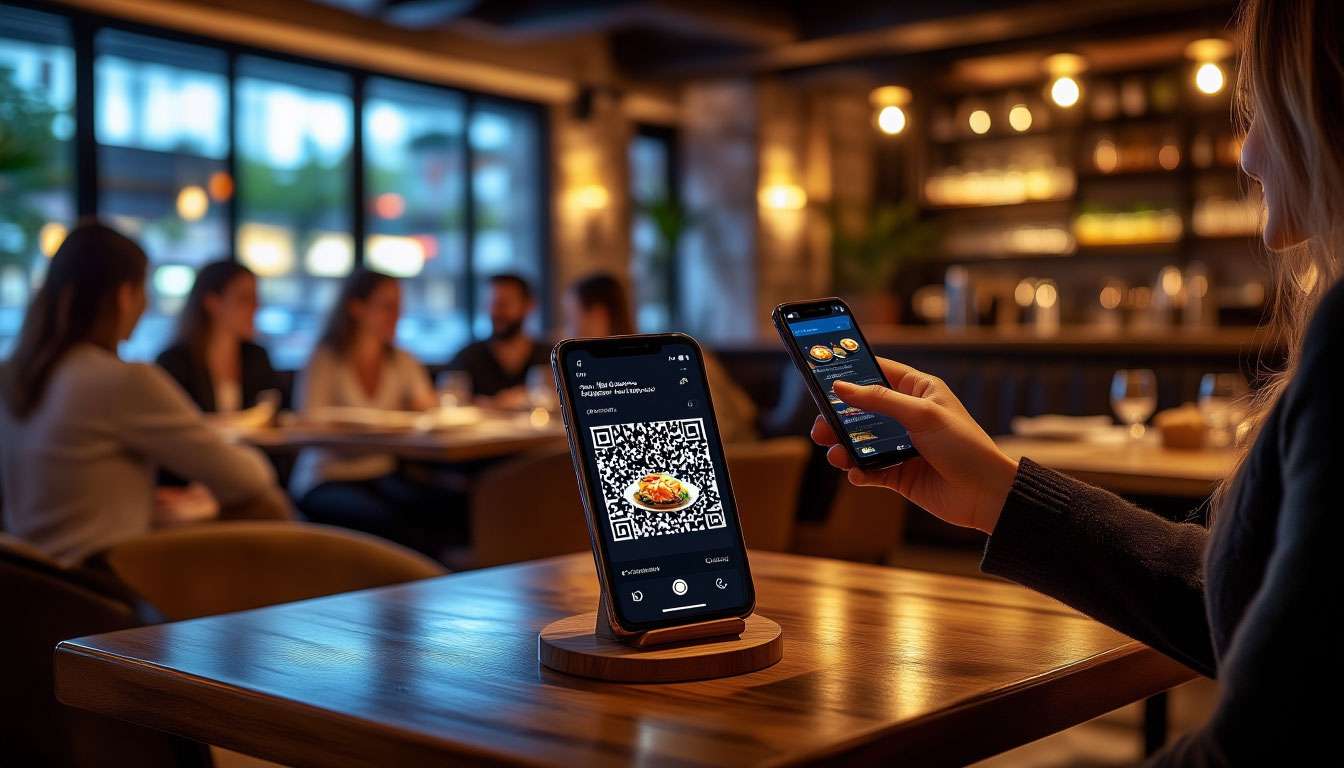 QR-оплата в ресторанах — процесс оплаты через QR-код в ресторанном интерьере.