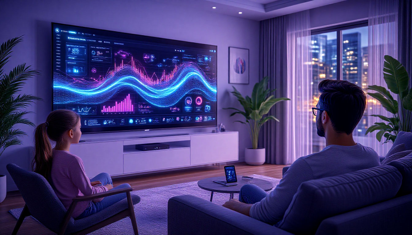 Smart TV реклама — интерактивное рекламное объявление на экране телевизора в современном интерьере.