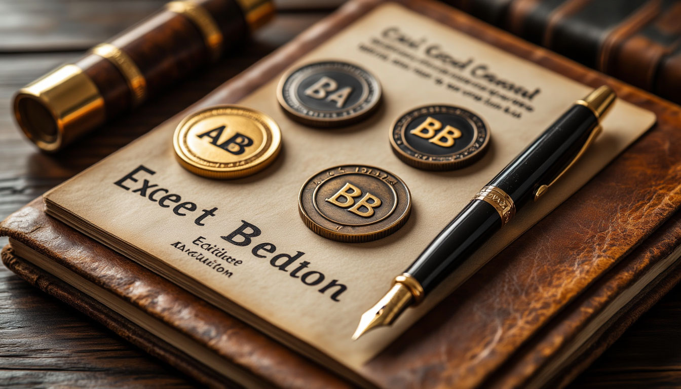 Кредитный рейтинг компаний — визуальная метафора в виде школьного дневника с буквенными оценками бизнеса.