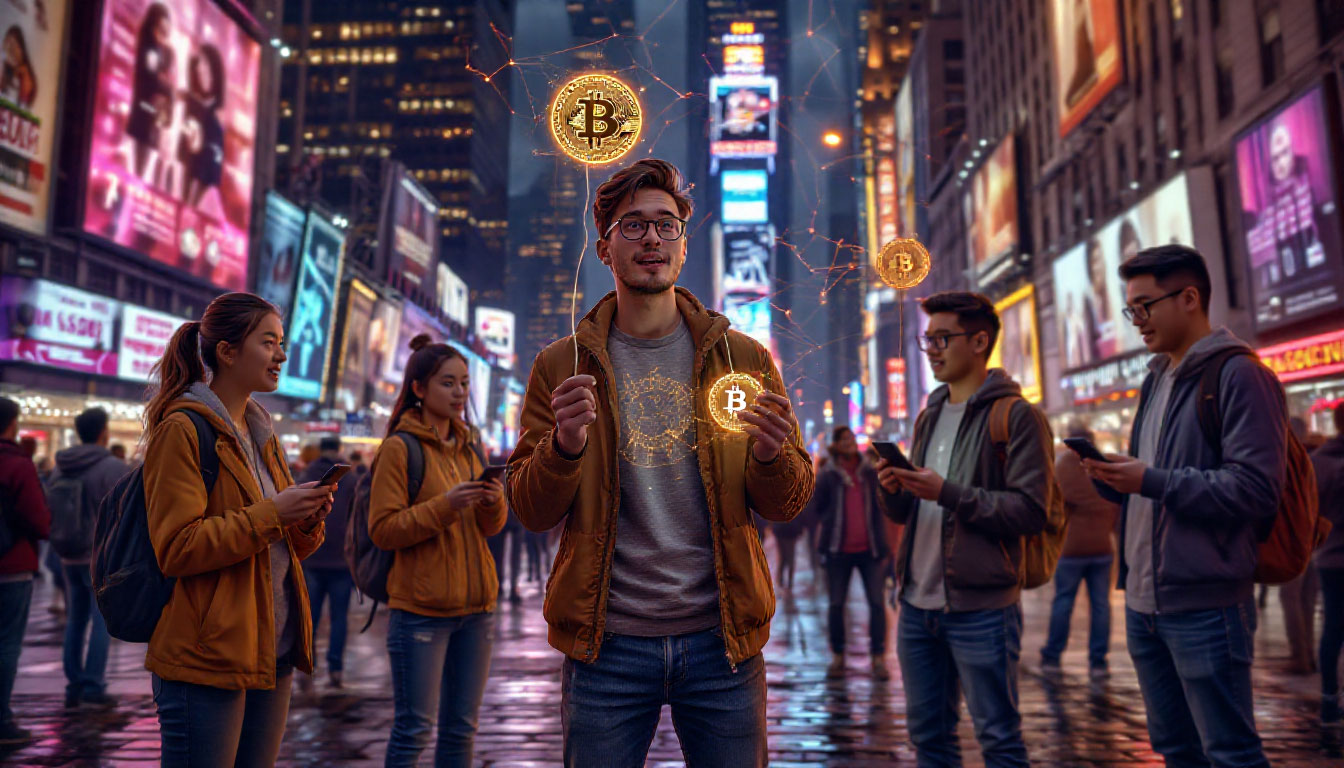 Криптовалютный эксперимент в Нью-Йорке: обычные жители изучают биткоин и эфир на Таймс-сквер.