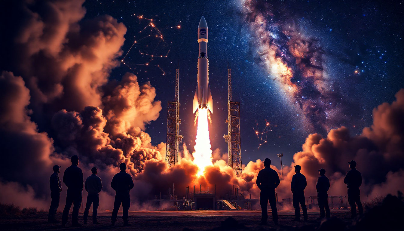 Ракетный успех — запуск тяжелой ракеты-носителя New Glenn компании Blue Origin с космодрома в ночное время.