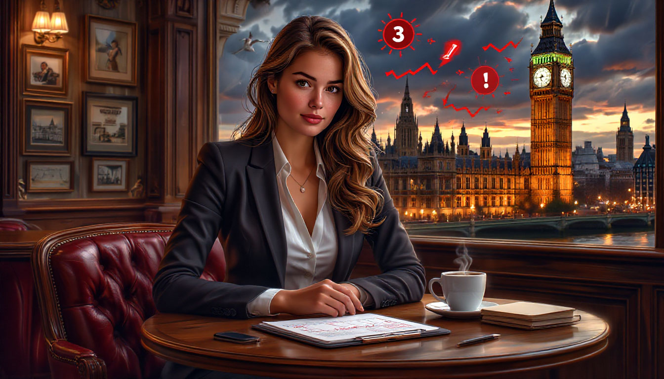 Финансовая опора: женщина в европейском кафе составляет финансовый план, отгоняющий символы стресса и тревоги.