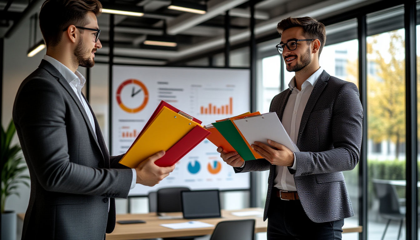 Эффективность бизнеса — визуализация процесса делегирования задач руководителем сотрудникам в современном офисе.