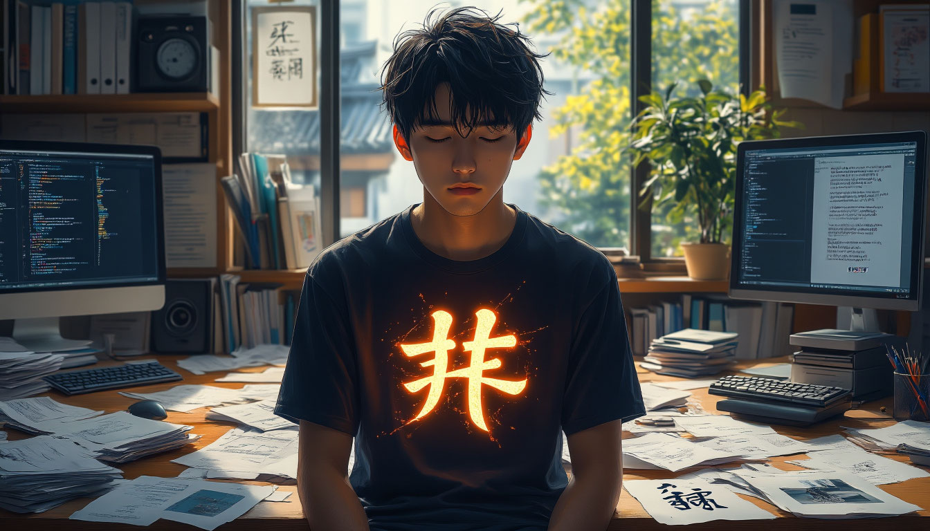 Мужчина в двух состояниях: японская мудрость о времени через иероглиф «занят», показывающий потерю сердца в суете.