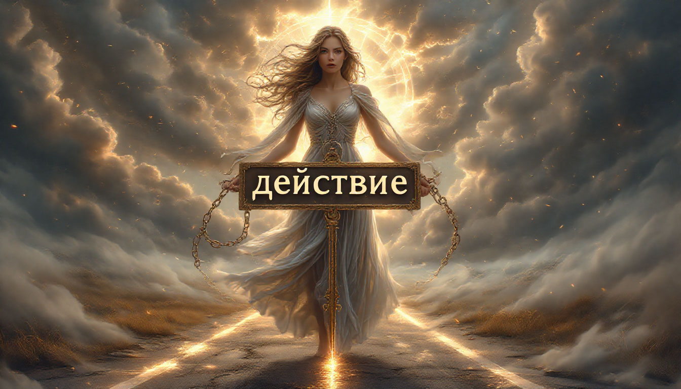 Женщина использует страх как навигатор, чтобы перестать бояться и начать действовать, делая шаг по светящейся дороге возможностей.