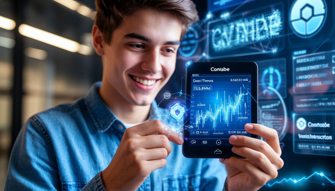 Аналитик с GPS-навигатором, показывающим ключевые криптотренды 2026, включая DePIN и токенизацию активов.