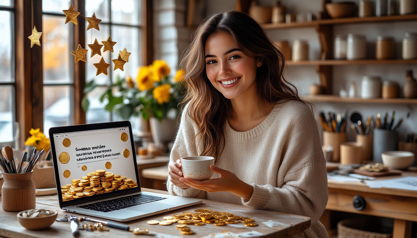 Реализация стратегии «Монетизируй хобби»: женщина превращает свое творческое увлечение в успешный онлайн-бизнес.