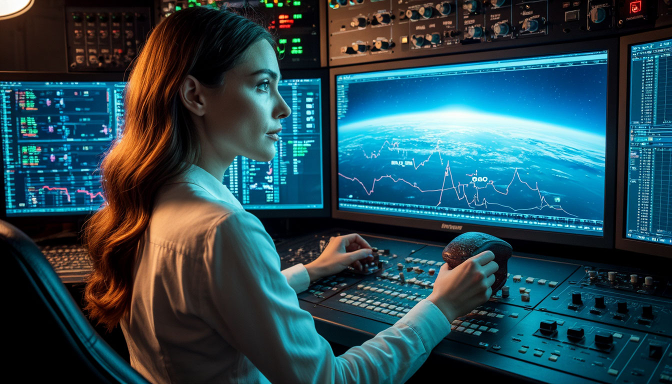 Визуализация человеческого автопилота: женщина пытается сойти с круга автоматических реакций на пути к осознанности.